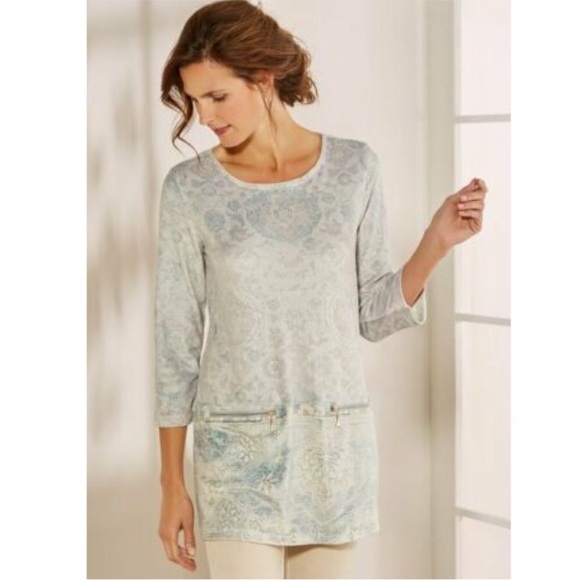 Soft Surroundings Tops - 2/$30 Soft Surroundings Tunic Size 1X Gray Velvet Floral Geometric Print